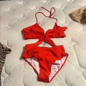 Stylish Red Women’s One Piece Cut Out Swimsuit